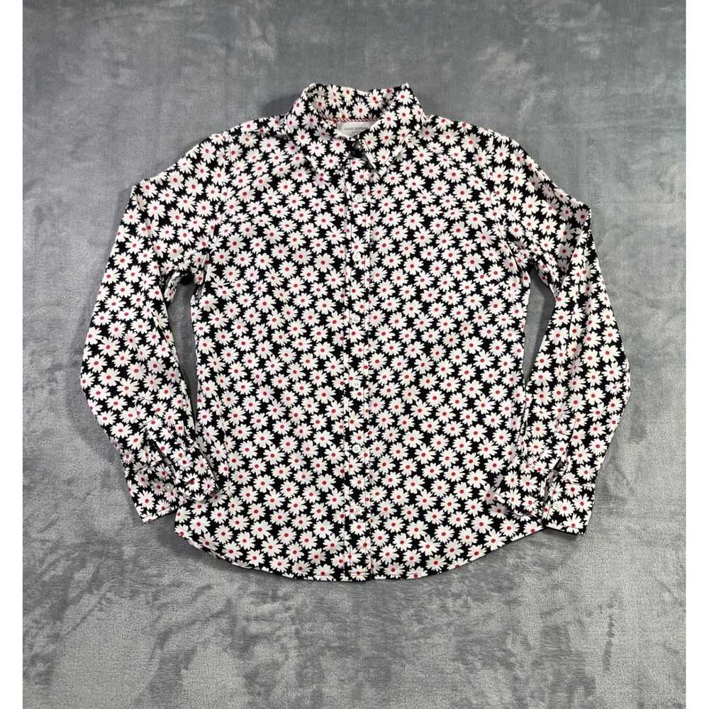Isaac Mizrahi for Target Daisy Floral Button Down Shirt Black White Red Small